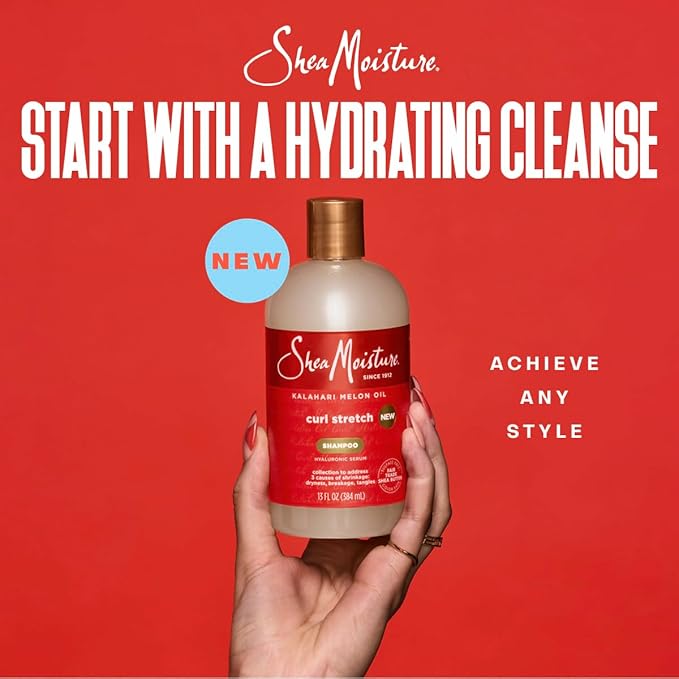 SheaMoisture Curl Stretch Shampoo, Conditioner, Volume Cream, and Refresher Spray with Kalahari Melon Oil and Hyaluronic Serum - Hydrates, Repairs Breakage, Detangles, Minimizes Shrinkage, 4 Pack