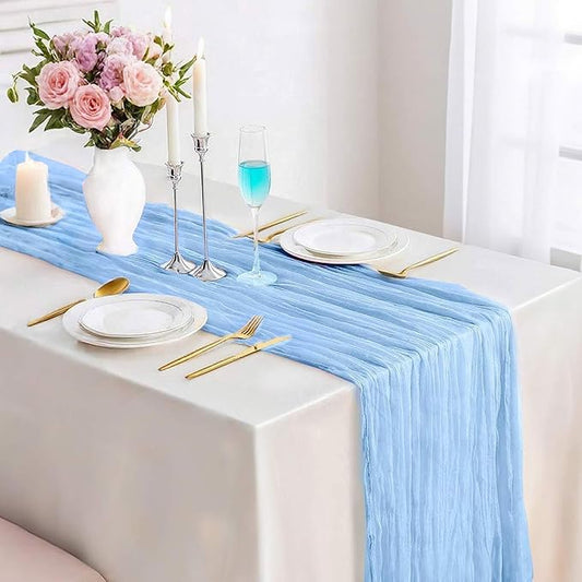 Light Baby Blue Cheesecloth Table Runner 13.3FT Long Bridal Baby Boy Shower Birthday Party Decorations Summer Sheer Gauze Boho Table Runner Wedding Dining Table Decorations