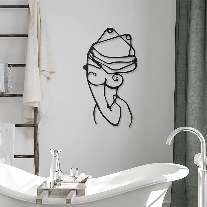 3 Pcs Metal Wall Art Decor Minimalist Abstract Woman Wall Art Metal Modern Line Drawing Decor Female Single Line Home Hanging for Bedroom Kitchen Bathroom Living Room(Lively)