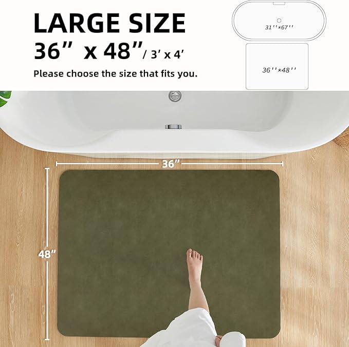 Bathroom Mat Quick Dry, Bathroom Rugs Non Slip Washable Thin Absorbent Bath Mat Fits Under Door Bathroom Floor Mat Perfect for Bath, Shower, or Sink 36"x48" Sage Green