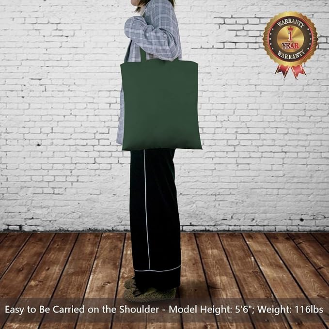 TOPDesign 24-Pack Economical 16"x15" Green Black Cotton Tote Bag, Lightweight Medium Reusable Grocery Shopping Cloth Bags, Suitable for DIY, Advertising, Promotion, Gift, Activity