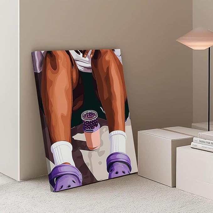 Black Girl Canvas Wall Art Set of 3, Fashion African American Woman Wall Decor Paintings, Abstract Black Women Pictures Prints for Girly Bedroom Living Room Dorm 12x16 inch Framed