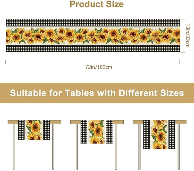 Sunflower Table Runner Kitchen Dining Linen Table Decoration for Indoor Outdoor Home Party Dinner 13x72 Inch