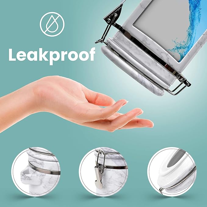 Home Intuition 4-Piece Ceramic Kitchen Canisters Set, Airtight Containers with Wooden Spoons Reusable Chalk Labels and Marker for Sugar, Coffee, Flour, Tea (White Marble)