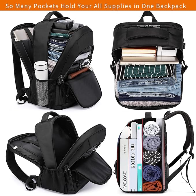 LIWAG Laptop Backpack, Black, 55L Capacity, TSA Friendly, USB Charging Port, Anti-Theft, Night Light Reflective, Comfy & Durable, Suitable for Travel