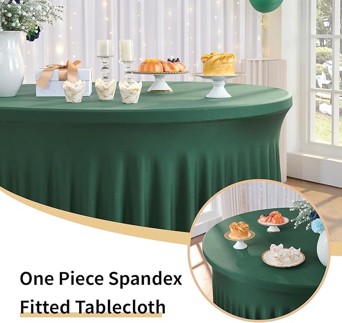 Outpain 6 Pack 72inch Hunter Green Spandex Round Tablecloths, Stretchy 132inch Fitted 6FT Round Table Cloths, Wrinkle Free Table Cover with Skirt for Wedding Party Dining Banquet