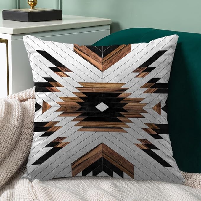 Aztec Throw Pillow Covers Set of 6,Rustic Southwestern Western Brown Wooden Texture Home Decor Ethnic Farmhouse Outdoor Couch Decorative Cushion Case 18"X18"