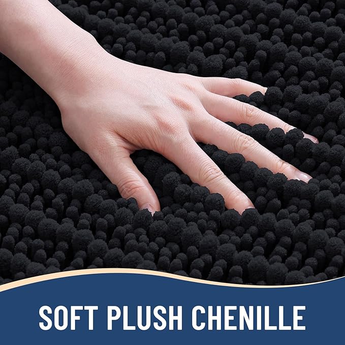 Arotive Luxury Chenille Bathroom Rug Mat, Extra Soft Thick Absorbent Shaggy Bath Rugs, Non-Slip Machine Wash Dry, Plush Bath Mats for Bathroom, Shower and Tub, 34x21, Black