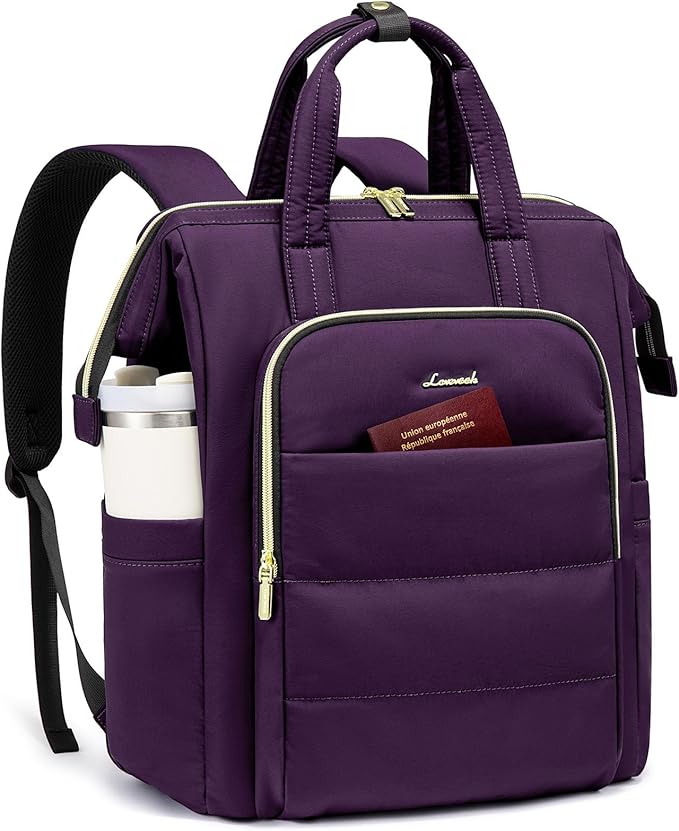 LOVEVOOK Laptop Backpack Women 17 inch,Lightweight Puffer Travel Backpacks for Women,Quilted Laptop Bag Computer Work Teacher Nurse Backpack,Womens Backpack Purse for College Business,Dark Purple
