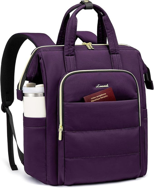 LOVEVOOK Laptop Backpack Women 15.6 inch,Lightweight Puffer Travel Backpacks for Women,Quilted Laptop Bag Computer Work Teacher Nurse Backpack,Womens Backpack Purse for College Business,Dark Purple