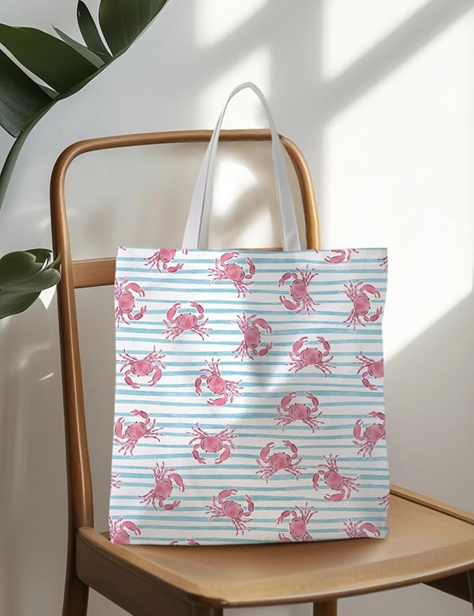 Beach Crab Tote Bag, Summer CrabsTote Bag for Women, Summer Crab Reusable Grocery Bags Shopping Bags