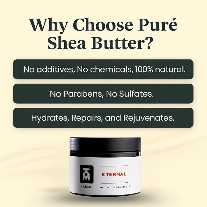 Kaeme Eternal African Whipped Shea Butter Made with Raw Organic Unrefined butter, Moisturizer for Skin, With Coconut Oil, Deep Hydration for Skin, DIY, From Ghana, For Women and Men (3.4oz/100g jar)