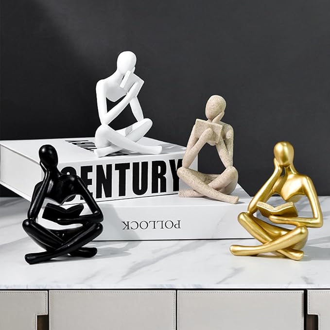 Gold Reading Women Statue, Thinker Sculptures, Abstract Art Ornament, Modern Aesthetic Figurine Decoration, Suitable for Home Living Room Bedroom Office Shelf Table Desk Bookshelf Decor (Left)