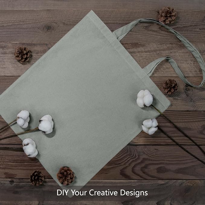 TOPDesign 12-Pack Economical 16"x15" Light Grey Cotton Tote Bags, Lightweight Medium Reusable Grocery Shopping Cloth Bags, Suitable for DIY, Advertising, Promotion, Gift, Activity