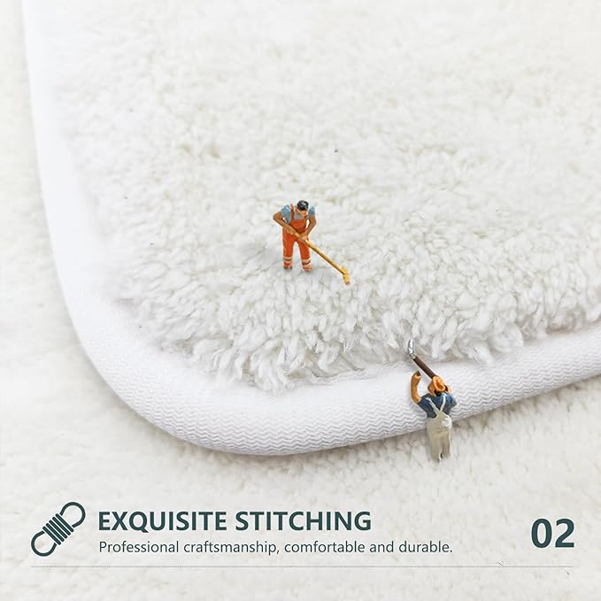 17"X35" Boho Bath Rugs for Bathroom Decor Non-Slip Bath Mat Absorbent Plush Microfiber Soft Carpet Machine Washable Bath Mat for Living Room,Showers,Laundry Room,White