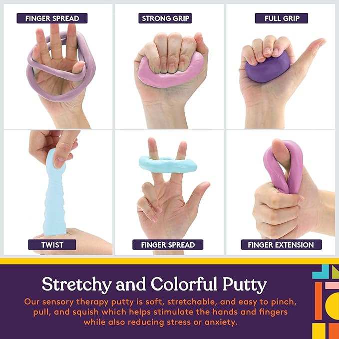 Special Supplies Therapy Putty for Kids and Adults - Resistive Hand Exercise Stress Relief Kit, Set of 6 Strengths, 3 Ounces of Each Putty - Unicorn Colors