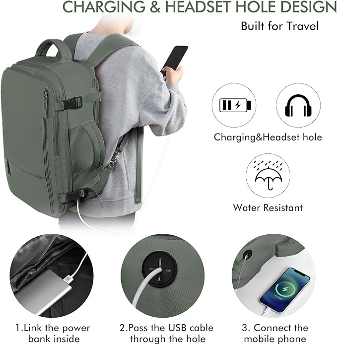 Beraliy Travel Backpack for Men Women, Carry On Backpack, 16 Inch Laptop Backpack, Waterproof Hiking Backpack, Casual Outdoor Daypack College Bag, Olive-green