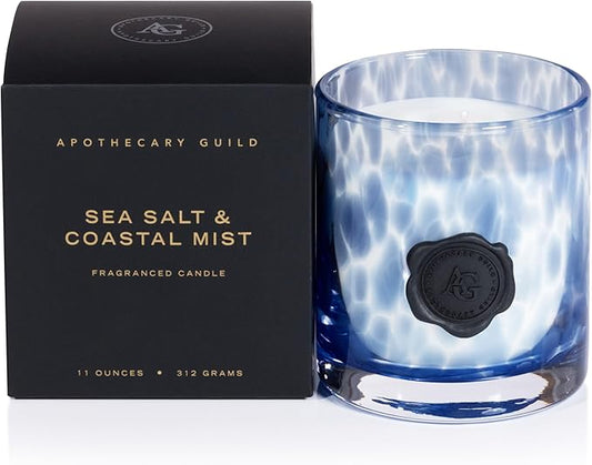 Zodax Apothecary Guild Scented Opal Glass Jar Candle in Gift Box- 11 oz - Sea Salt & Coastal Mist