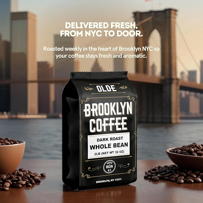 BROOKLYN COFFEE Whole Bean, Classic Dark Roast (2lb) Bold, Smooth Taste, Intense Aroma - Fresh Bulk Coffee Beans Roasted Weekly in NYC