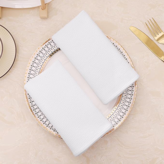 Homaxy 100% Cotton Waffle Weave Dish Cloths - 12 Pack Soft and Absorbent Dish Towels - 12 x 12 Inches Quick Dry Dish Rags - White