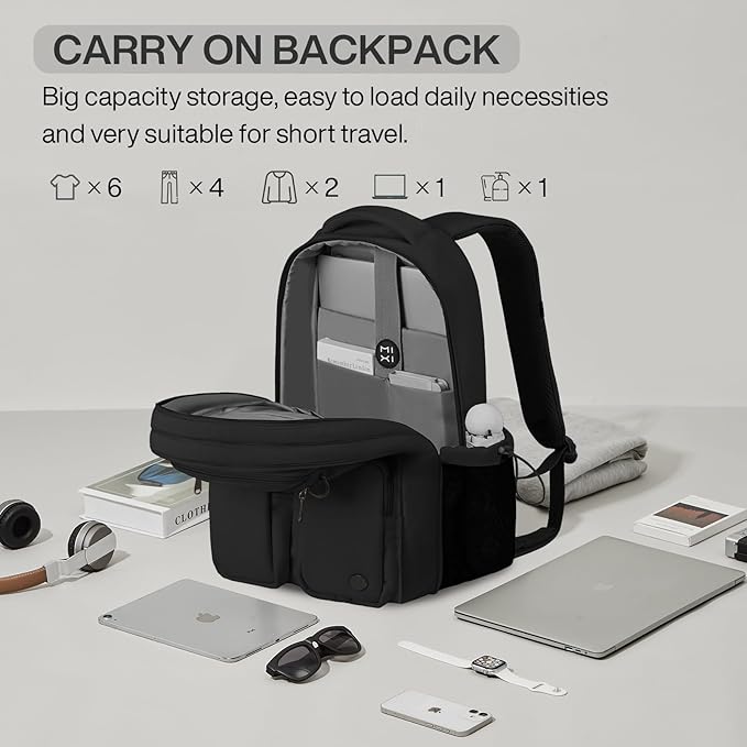 mixi Large Capacity Travel Laptop Backpack, Lightweight Durable College Bookbag Men Woman 15.6" Computer Bag, Water Resistant Outdoor Hiking Backpacks With Multifunction Pockets, 17 Inch Expandable