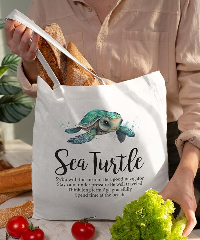 Lake Turtle Canvas Tote Bag for Women Teen Girls Gifts Cute Small Travel Work Tote Bags Reusable Grocery Bags Shoulder Bag