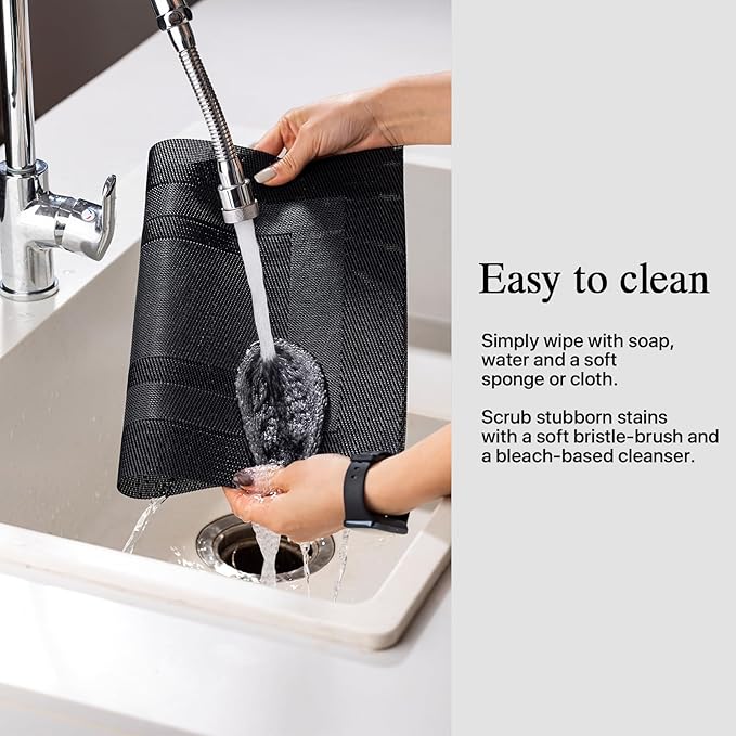 Placemats Set of 8 - Easy Clean Woven Vinyl Placemats for Dining Table, Indoor/Outdoor Place Mats, Washable PVC Table Mats（Black Cube）