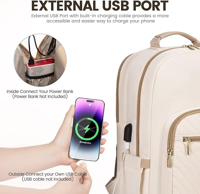 LOVEVOOK Laptop Backpack for Women 15.6 inch,Cute Womens Travel Backpack Purse,Professional Laptop Computer Bag,Waterproof Work Business College Teacher Bags Carry on Backpack with USB Port,Off-white