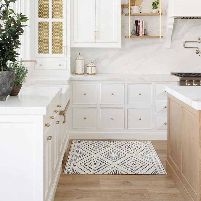 Area Rug 2x3 Rug Machine Washable Non-Slip Low Pile Print Pattern Western Rug for Living Room Bedroom Entryway Tribal Series -Navywhite/Black