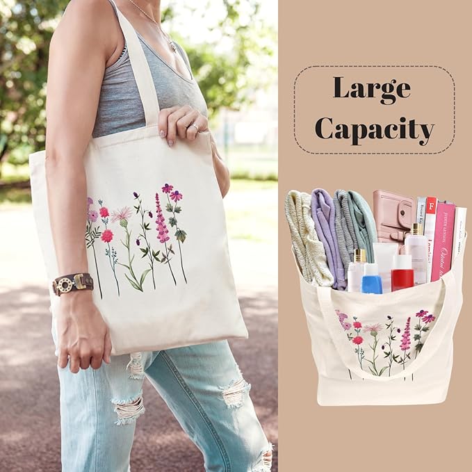 Tote Bag for Women, Canvas Tote Bag with Pockets,Canvas Shopping Bags,Reusable Grocery Bags