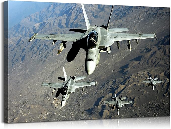 Airplane Wall Art F/A-18E/F Hornet Strike Fighter Aviation Art Prints Airplane Posters Plane Poster Jet Wall Art Airplane Poster Military Wall Art for Boys Room Bedroom Decor (12''Hx18''W)