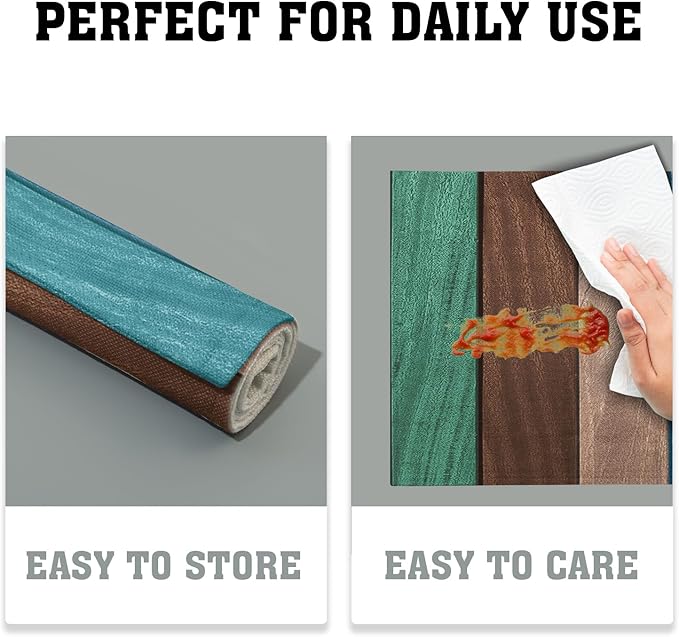 Giwawa Rustic Wood Placemats Set of 4- Vintage Teal Brown Wooden Board Linen Place Mat 12x18 Inch- Farmhouse Country Style Washable Non-Slip Table Mats for Kitchen Dining Cabin Decor