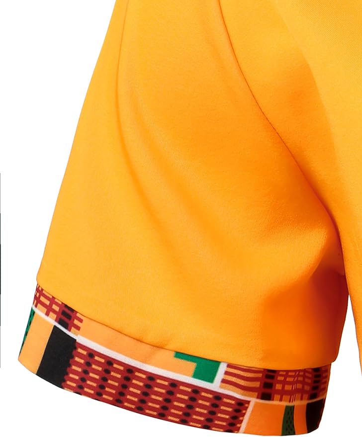 ZEROYAA Men's African Printed Patchwork Design Short Sleeve Button up Shirt