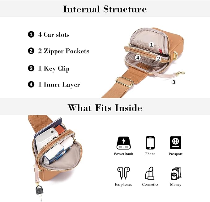 INICAT Travel Small Sling Bag Leather Crossbody Bags for Women Fanny Packs Cross Body Bag for Woman Cross Body Purses