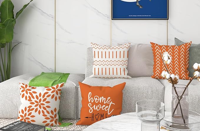YCOLL Fall Pillow Covers 18x18 Set of 4, Modern Sofa Throw Pillow Cover for Fall Decor, Decorative Outdoor Linen Fabric Pillow Case for Couch Bed Car, Orange
