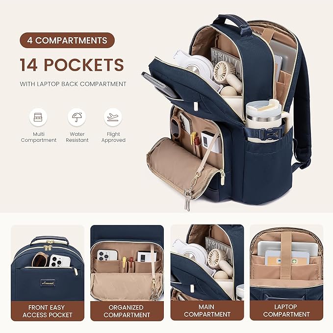 LOVEVOOK Laptop Backpack for Women with Pouch Pocket for Large Capacity Cup,17 Inch Laptop Computer Bag Travel Backpack Purse,Waterproof Work Business Backpack College Teacher Bags,Dark Blue