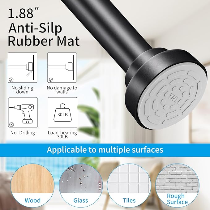 YNL Tension Shower Curtain Rod 34-66 Inch, Adjustable Spring Tension Curtain Rod No Drilling, Non-Slip, Never Rust, Stainless Steel, for Small Window Laundry Door Entryway, Matte Black