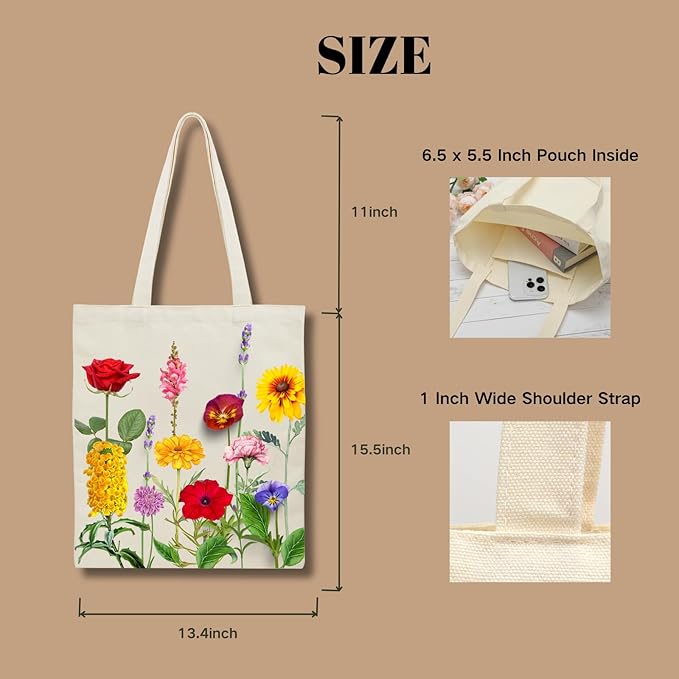 Tote Bag for Women, Canvas Tote Bag with Pockets,Canvas Shopping Bags,Reusable Grocery Bags
