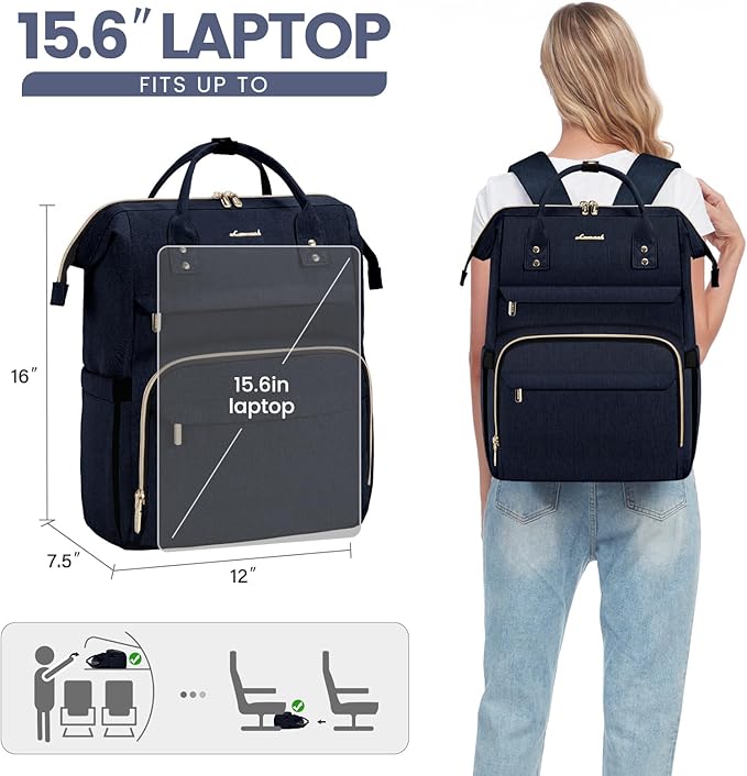 LOVEVOOK Laptop Backpack for Women,15.6 Inch Professional Womens Travel Backpack Purse Computer Laptop Bag Nurse Teacher Backpack,Waterproof College Work Bags Back Pack with USB Port,Royal Blue-2