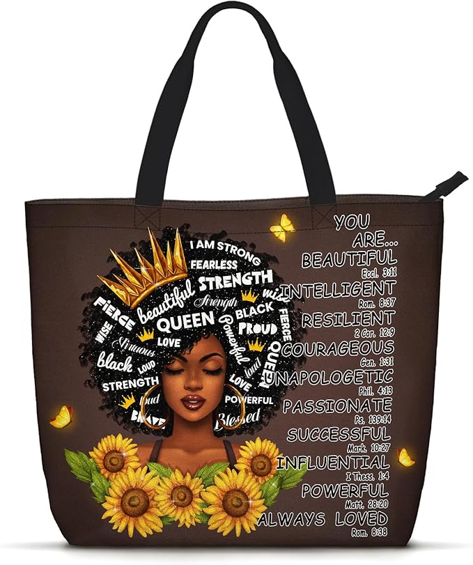 African American Black Women Tote Bag Black Girl Magic Shoulder Handbag For Work Travel Beach Shopping