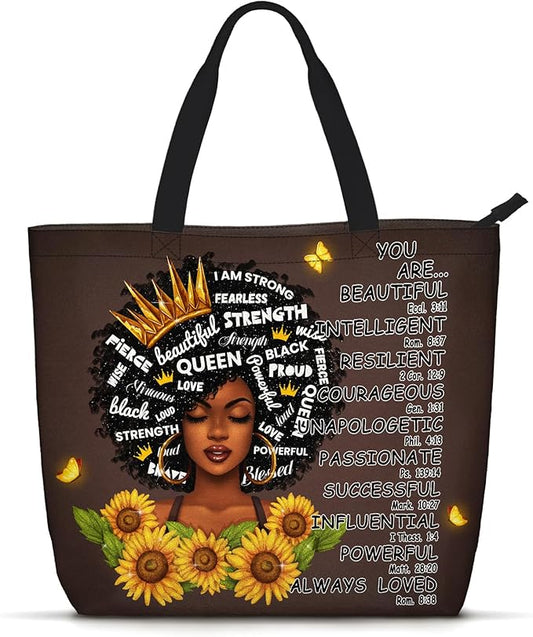 African American Black Women Tote Bag Black Girl Magic Shoulder Handbag For Work Travel Beach Shopping