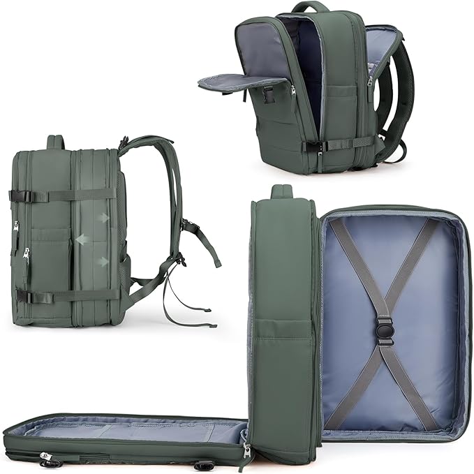 coowoz Large Travel Backpack For Women Men, Carry On Backpack,Hiking Backpack Waterproof Outdoor Sports Rucksack Casual Daypack Expandable Heavy Duty Extra large Backpack Olive Green