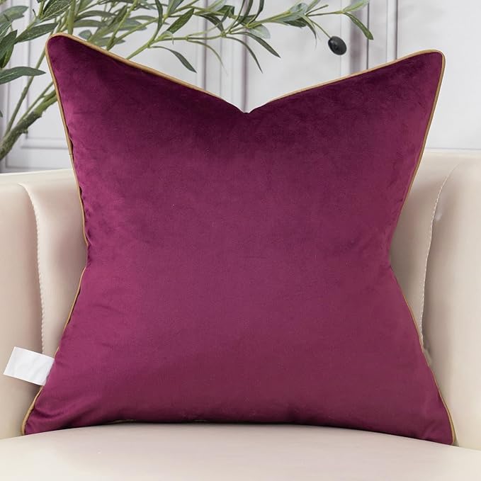 Aeckself Floral Pillow Cover 20x20 Inch, Luxury Velvet Embroidered Decorative Accent Throw Pillow Cover for Couch Bedroom Living Room, Burgundy Red and Gold, Yw-OBYG-Red5050