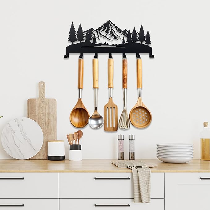 Wall Mounted Key Rack | Metal Key Rack Hook Organizer | Metal Key Organizer with 7 Hooks Wall Decoration for Front Door, Hallway, Kitchen, Office(Woodland)