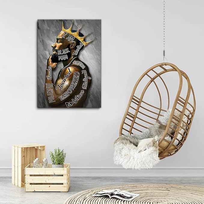 Framed Inspirational Black Man Wall Art African American Men Portrait Wall Art Motivational Quotes Afro King Poster Abstract Canvas Prints Painting Home Decor for Bedroom Living Room Ready to Hang