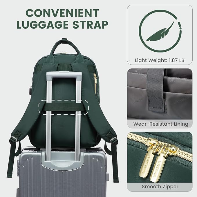 LOVEVOOK 15.6 Inch Laptop Backpack for Women,Fashion Work Travel Backpack,Waterproof Day Pack Purse for Teacher Nurse Dark Green