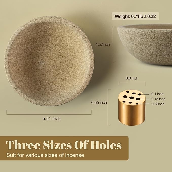 Koville Natural Marble Incense Holder, Incense Holder for Sticks with 9 Holes, Handmade Incense Burner Ash Catcher for Meditation Yoga SPA, Balsam Fir/Palo Santo/Sage/Cone (Sandstone-Brown)