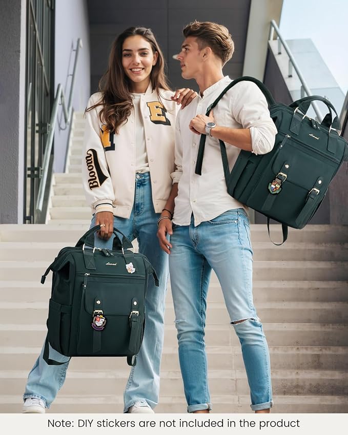 LOVEVOOK Laptop Backpack for Women, Teacher Nurse Work Backpack Purse, Water Resistant Travel Backpack with Separate Laptop Compartment, College Back pack, 15.6 Inch - Dark Green