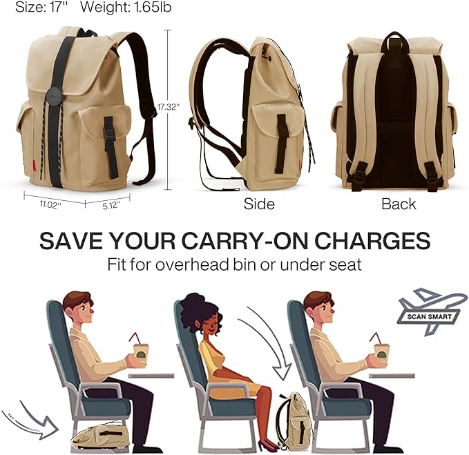 mixi Travel Laptop Backpack for Women & Men, Carry On Backpack fits 16'' Laptop Waterproof Rucksack,17 Inch, Mocha Brown