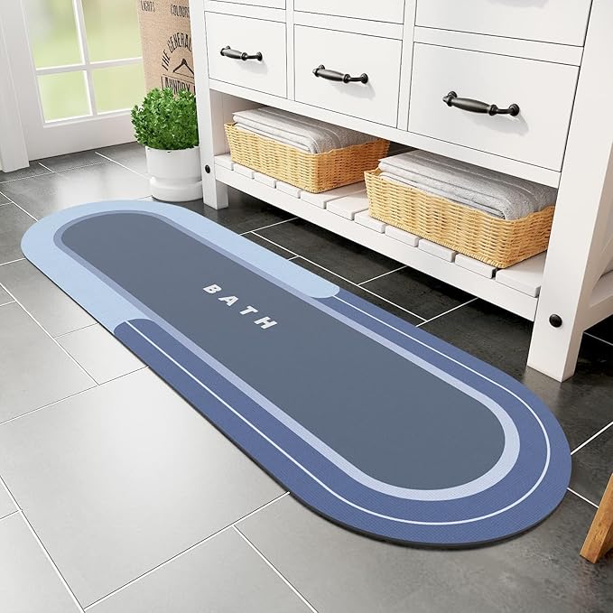 MontVoo Bath Mat Runner - Long Non Slip Absorbent Quick Dry Thin Bath Rug for Bathroom Floor Mat - Rubber Backed - Stain Resistant - Easy Care - Gray 17"x59"
